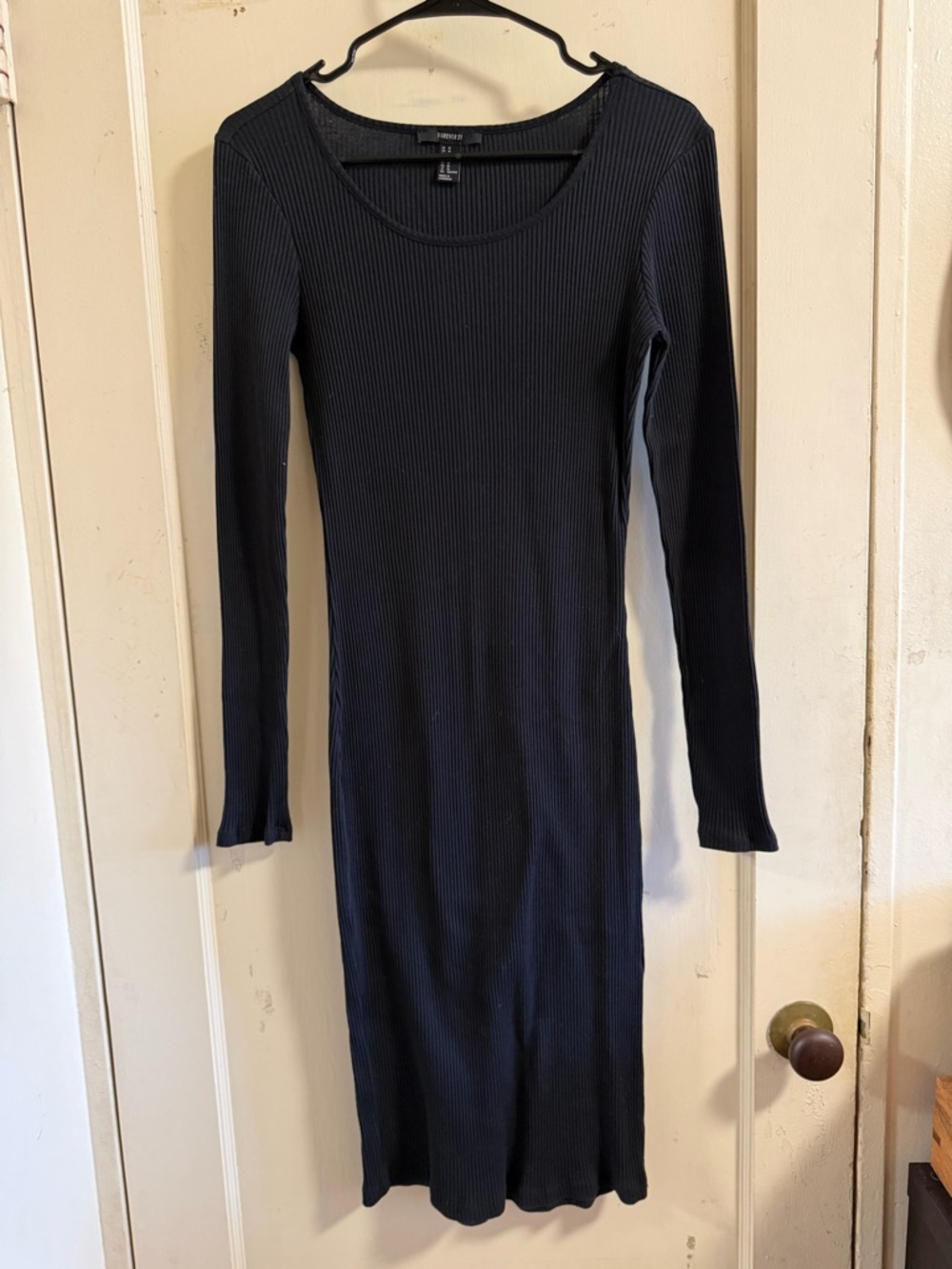 Forever 21 Black Ribbed Long Sleeve Midi Dress